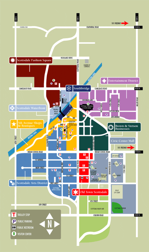 A map of the city with many different colors.